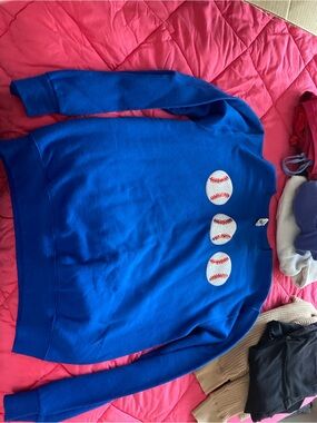 Royal Blue Baseball Graphic Crewneck Sweatshirt
